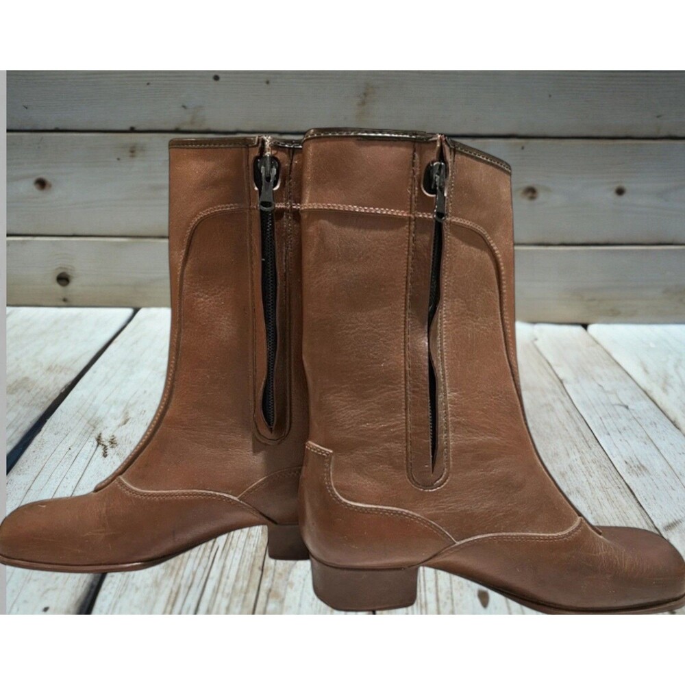 VTG 1950s Stadium Boots Womens Sz 8 Brown Rubber Galoshes Robin Zip Mid Century